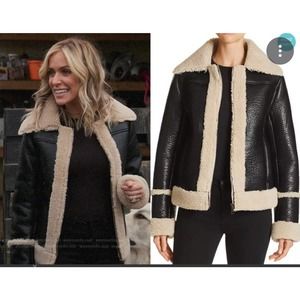 Mother shearling leather Moto boxy zip up jacket size M